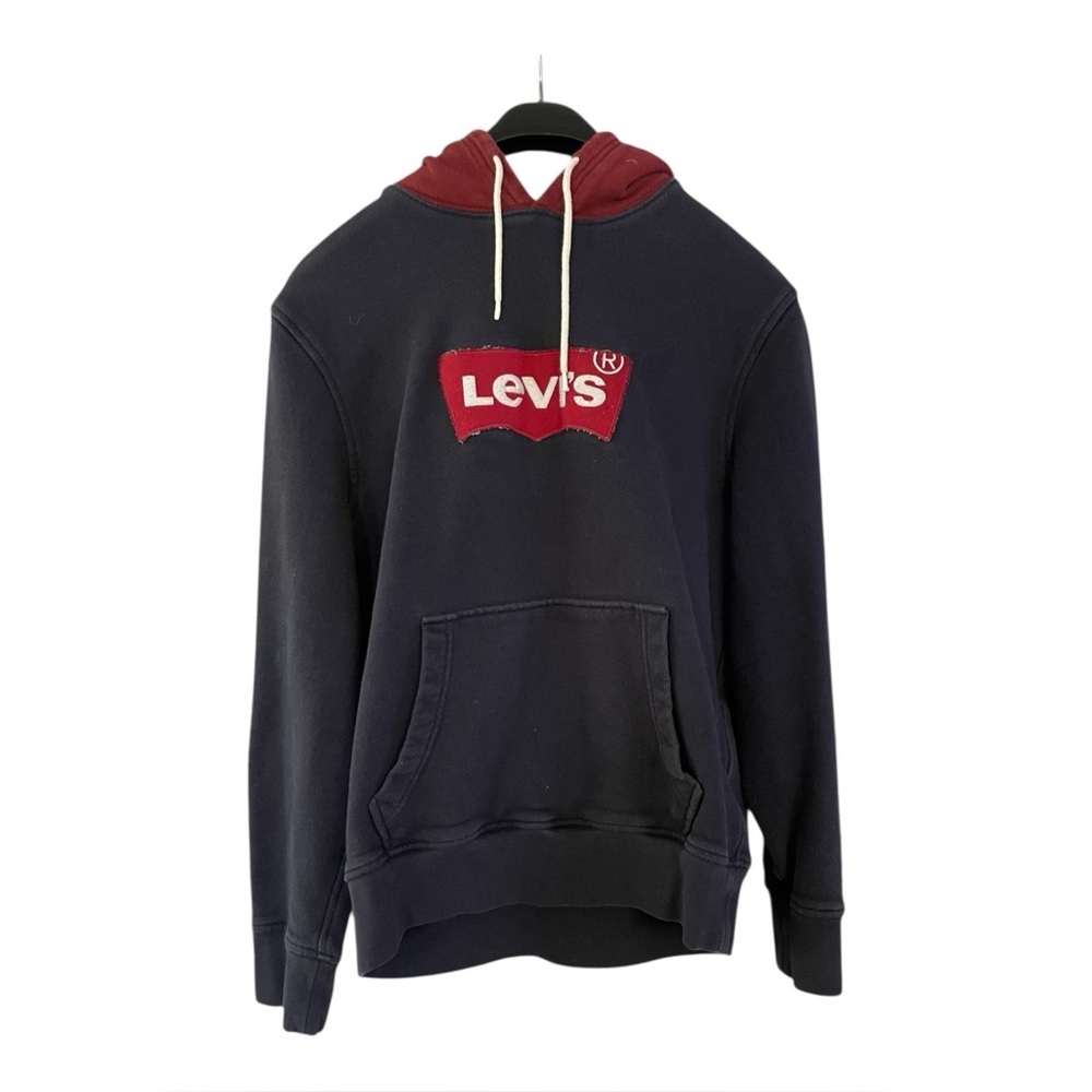 Levi’s Unisex Batwing Logo Hoodie Sweatshirt Navy Blue And Red Hood Size Small